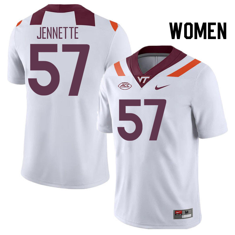 Women #57 James Jennette Virginia Tech Hokies College Football Jerseys Stitched Sale-White - Click Image to Close